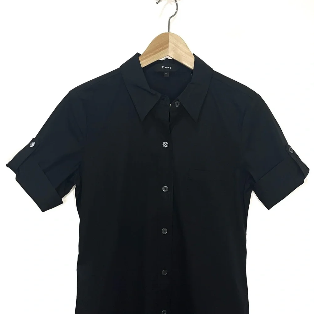 Theory Mayvine Cotton Poplin Button down Utility Dress Black Size 6 - Picture 4 of 9